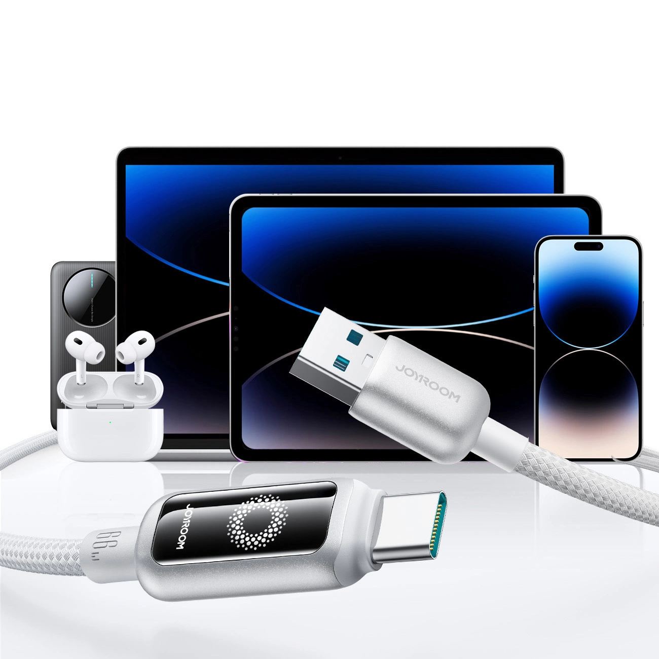 Data- en Oplaadkabel USB-A - USB-C Joyroom S-A55 StarFlight Display, 66W, 1.2m, Wit