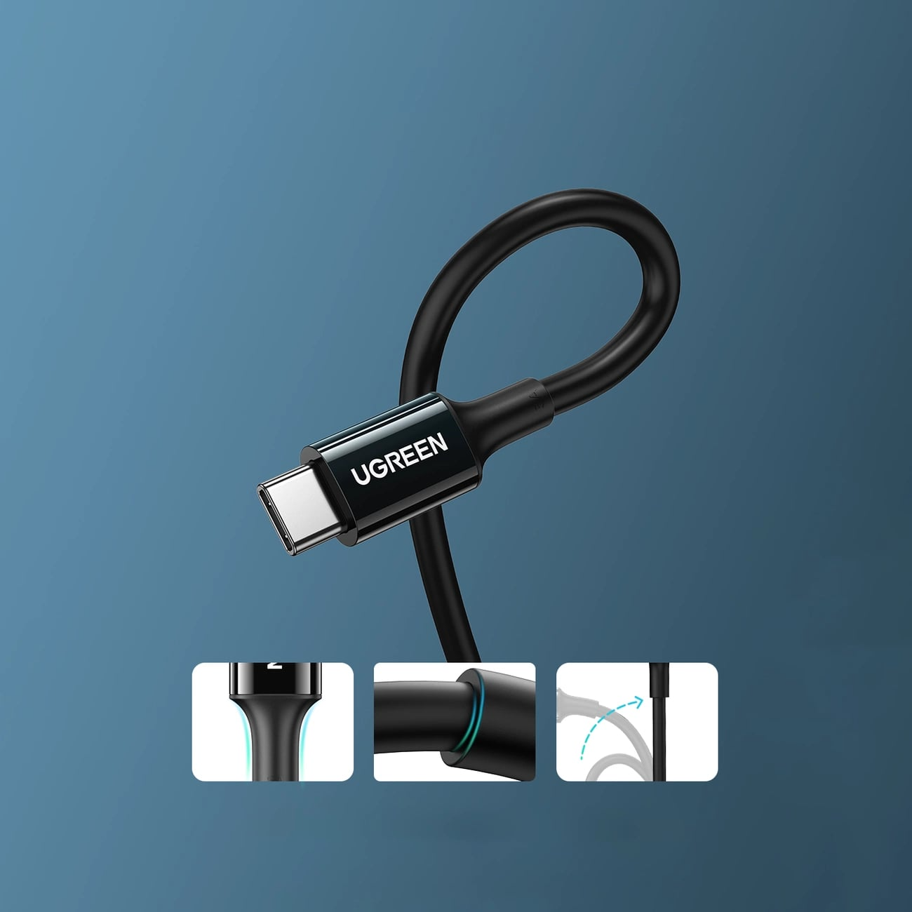 USB-C - USB-C Data- en Oplaadkabel UGREEN US300, 100W, 2m, Zwart