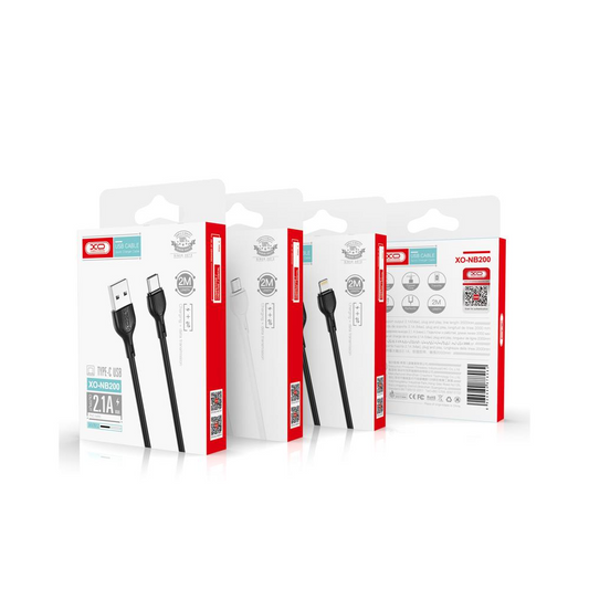 Data- en Oplaadkabel USB-A - Lightning XO Design NB200, 10W, 2m, Zwart