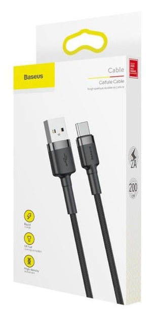 USB-A - USB-C Data- en Oplaadkabel Baseus Cafule, 18W, 2m, Grijs CATKLF-CG1