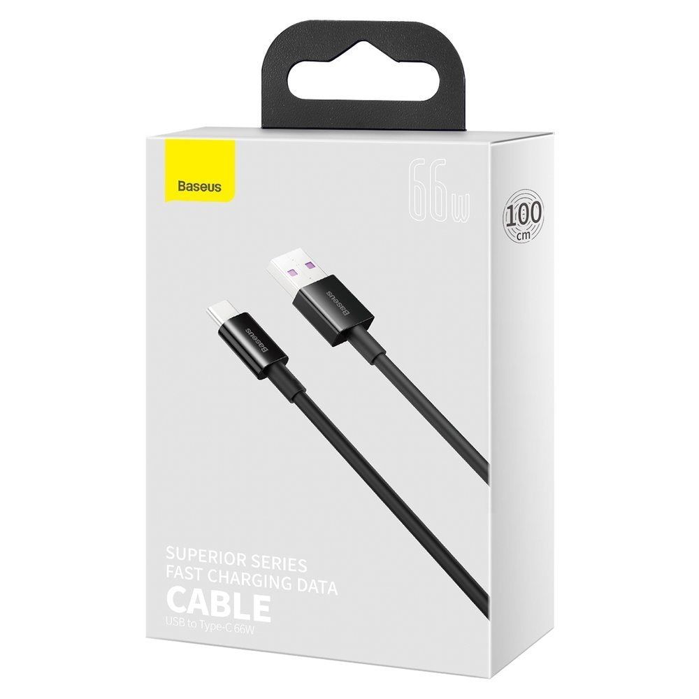 USB-A - USB-C Data- en Oplaadkabel Baseus Superior, 66W, 2m, Zwart CATYS-A01