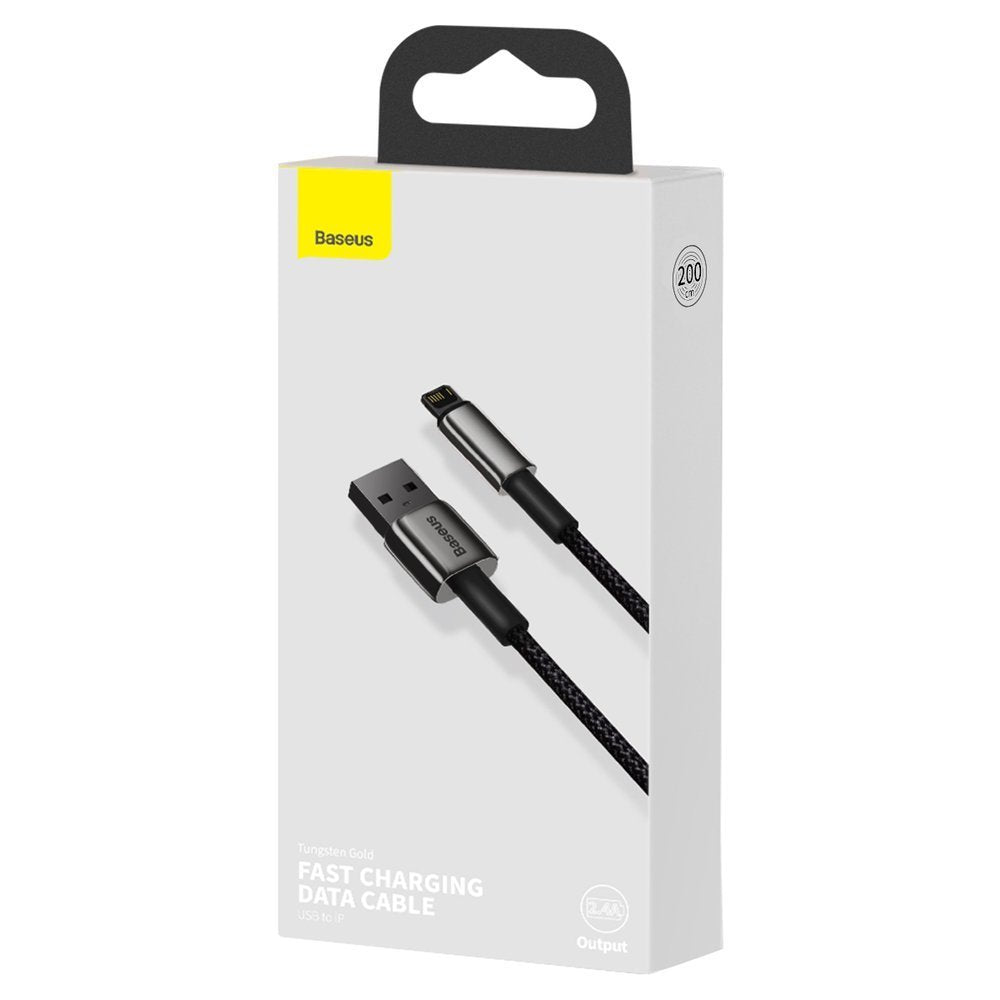 USB naar Lightning Data en Oplaadkabel Baseus Tungsten Gold, 2m, 2.4A, Zwart CALWJ-A01