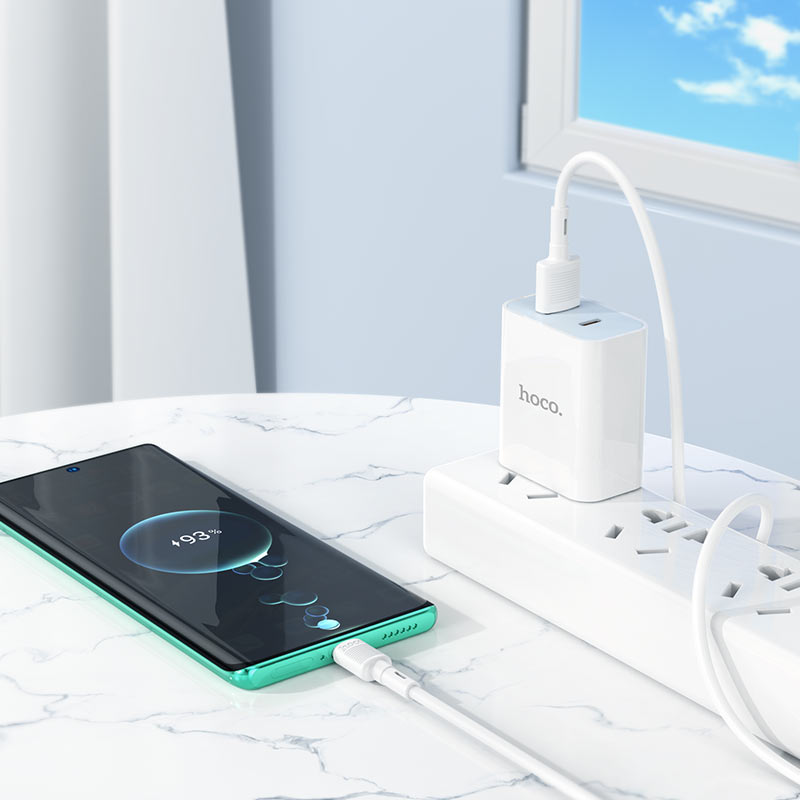 Data- en Oplaadkabel USB-A - USB-C HOCO X83 Victory, 20W, 1m, Wit