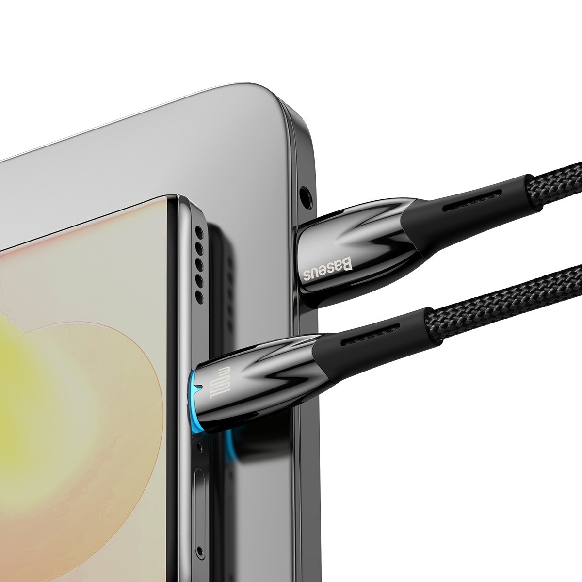 USB-A naar USB-C Baseus Glimmer Series data- en oplaadkabel, 100W, 2 m, zwart CADH000501 CADH000501