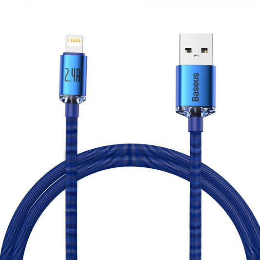 Baseus Crystal Shine Series USB-A - Lightning Data- en oplaadkabel, 18W, 2m, Blauw CAJYY000103