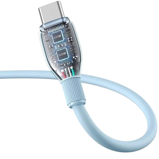 Data- en Oplaadkabel USB-A - USB-C Baseus Pudding, 100W, 1.2m, Blauw P10355703311-00