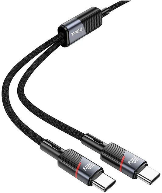 USB-C Data- en Oplaadkabel - 2 x USB-C HOCO U139 2in1, 100W, 1.2m, Zwart