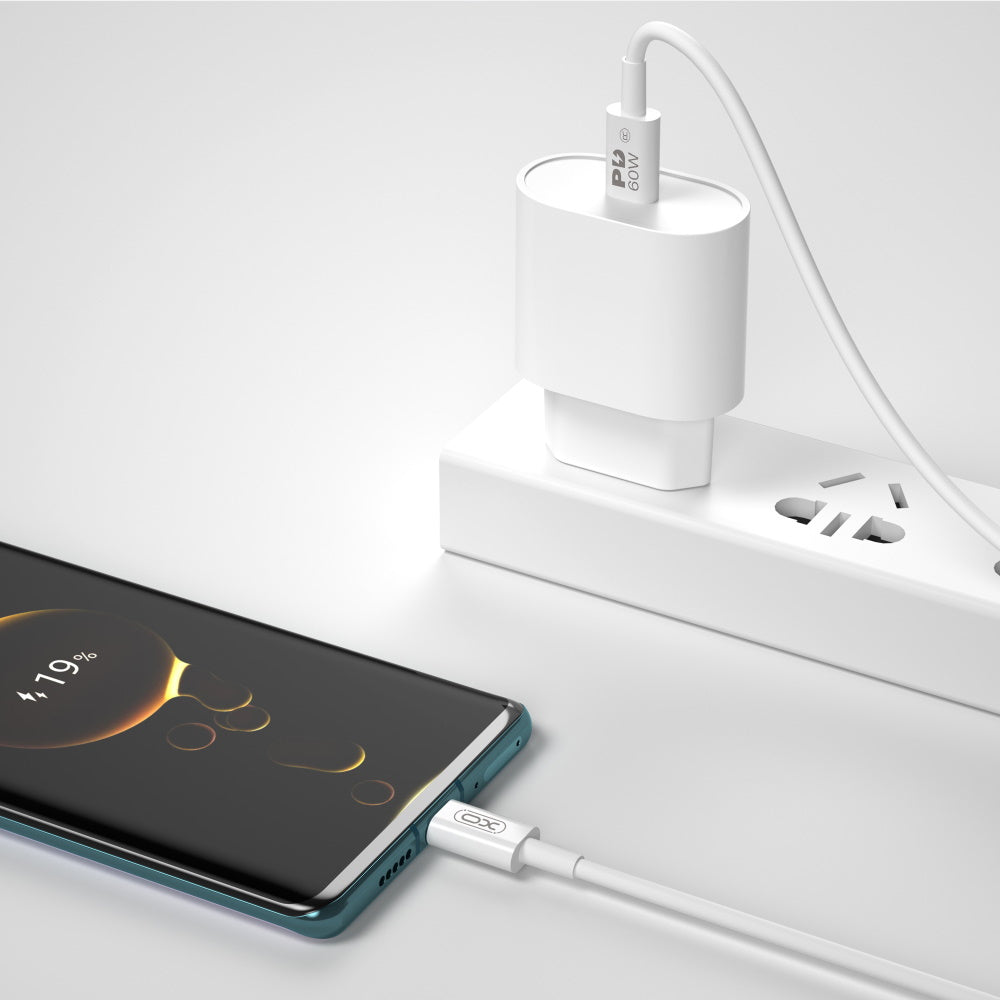 Data- en Oplaadkabel USB-C - USB-C XO Design NB-Q190A, 60W, 1m, Wit