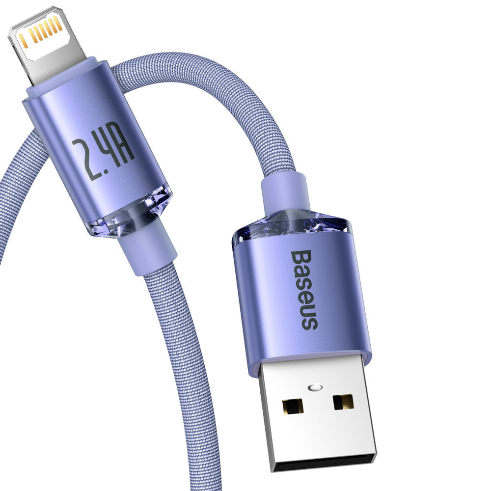 USB-A - Lightning Baseus Crystal Shine Series Data- en Oplaadkabel, 18W, 2m, Paars CAJY000105