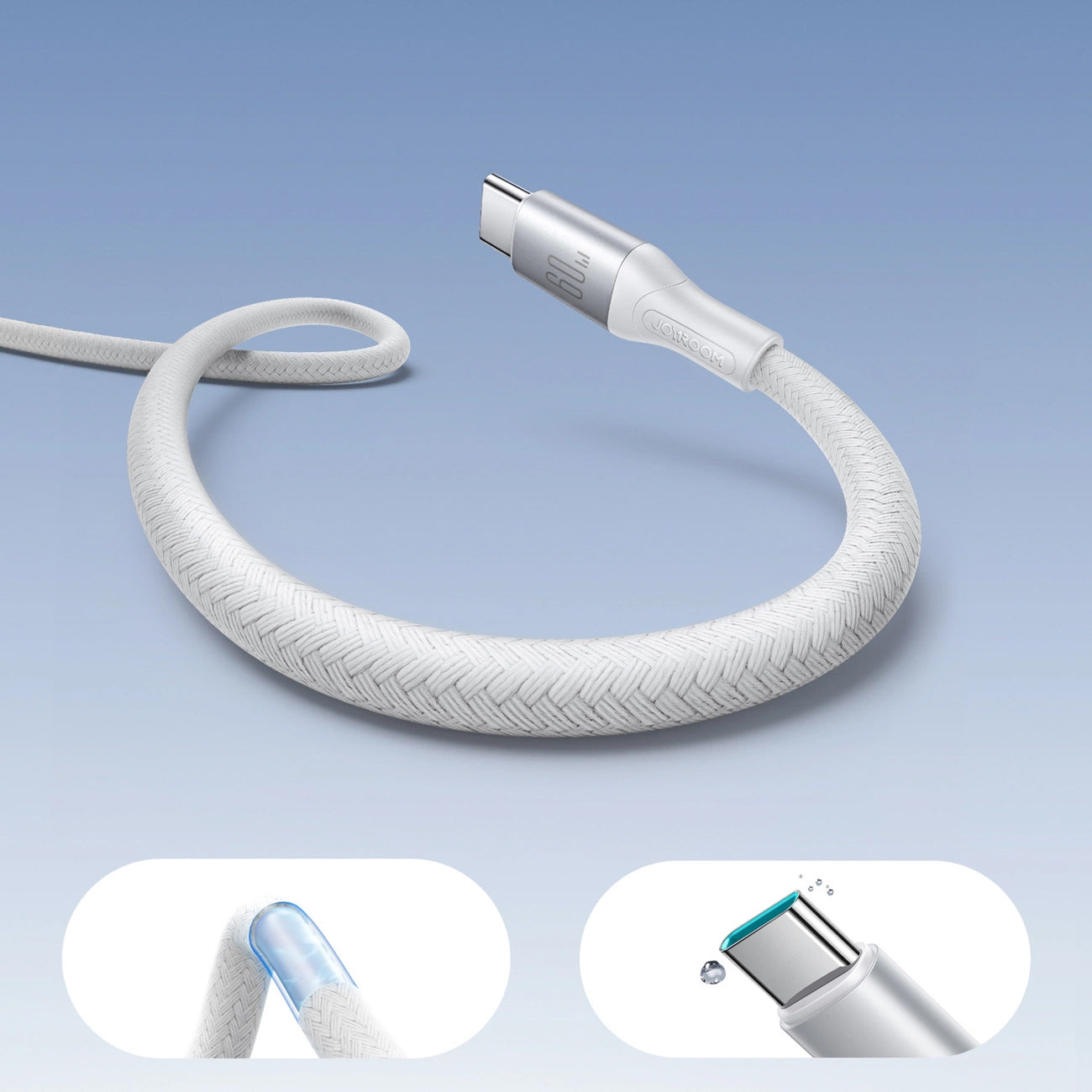 USB-C Data- en Oplaadkabel - USB-C Joyroom S-A28 Flash, 60W, 2m, Wit