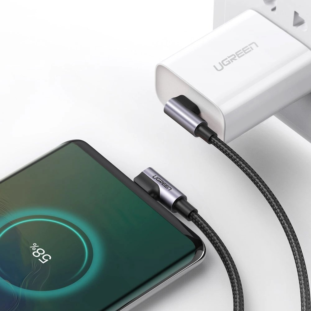 USB-C Data- en Oplaadkabel - USB-C UGREEN US323 Angled, 60W, 2m, Zwart