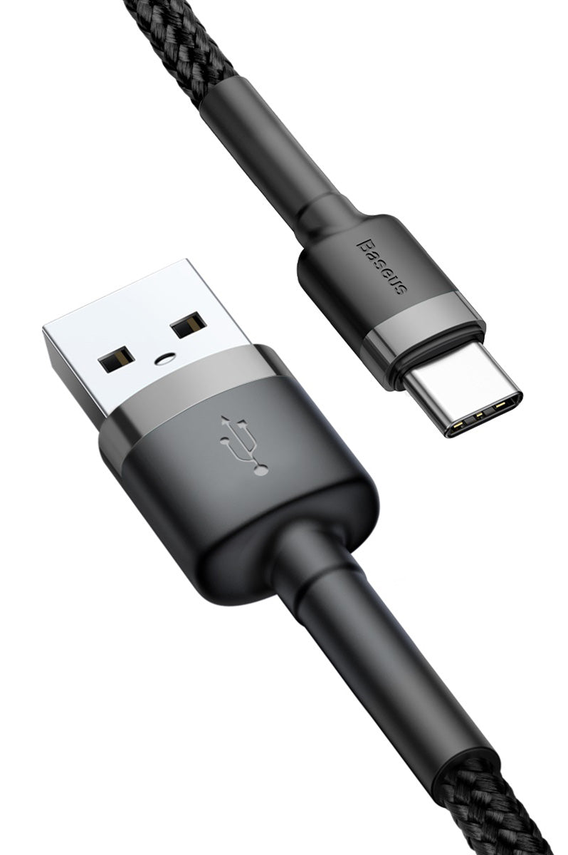 Data- en Oplaadkabel USB-A - USB-C Baseus Cafule, 60W, 1m, Grijs CATKLF-BG1
