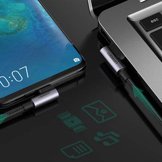 USB-A naar USB-C data- en oplaadkabel UGREEN US255 Schuin, 60W, 1m, Grijs