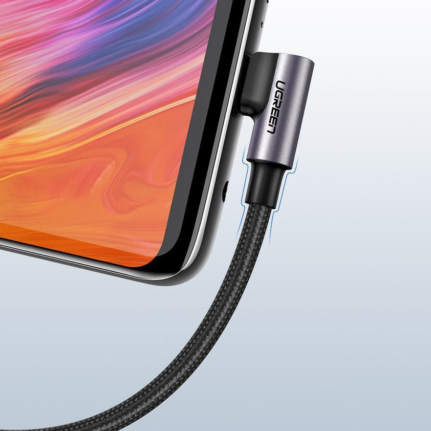USB-A - USB-C Data- en Oplaadkabel UGREEN US284 Angled, 18W, 3m, Gri