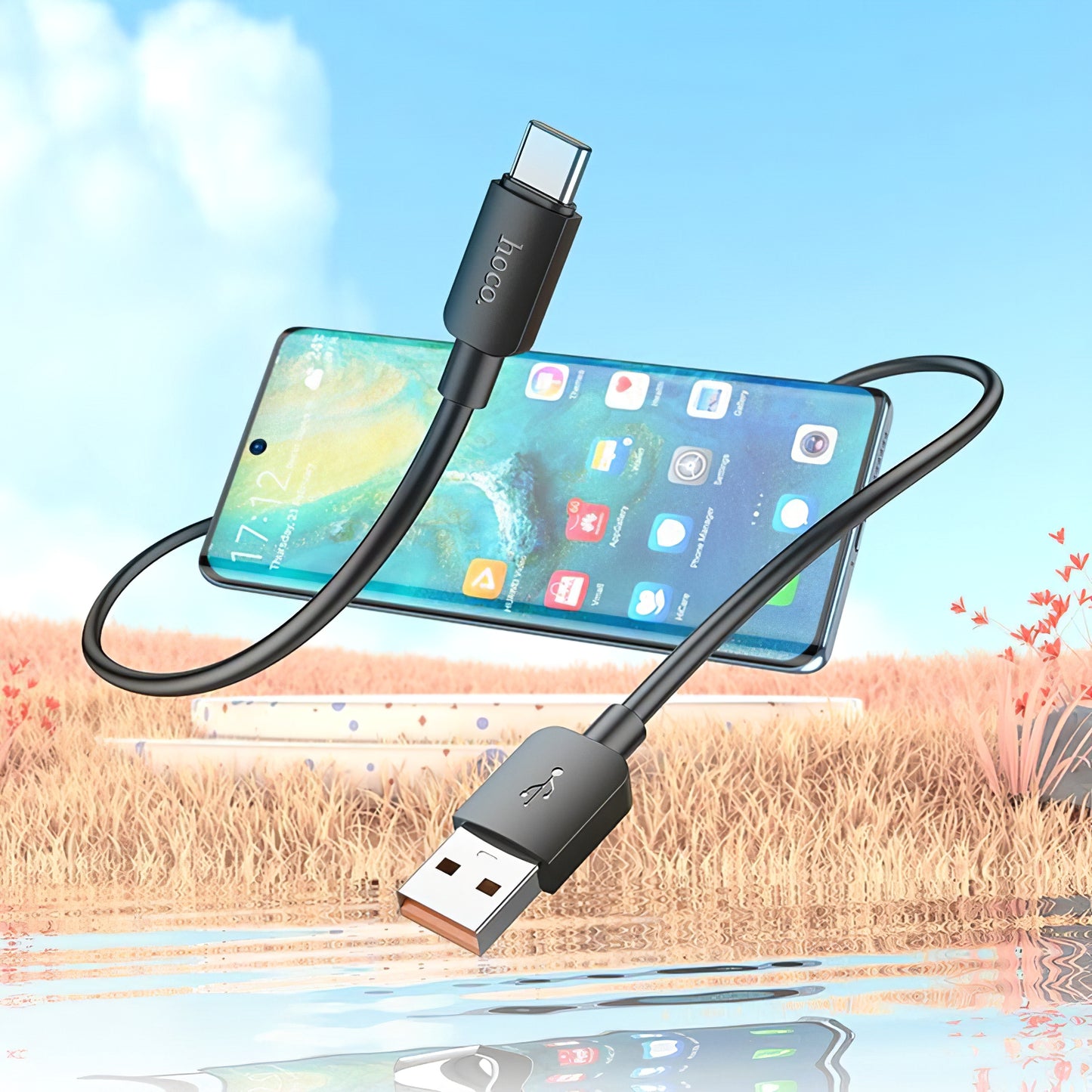 Data- en oplaadkabel USB-A - USB-C HOCO X96, 100W, 1m, Zwart