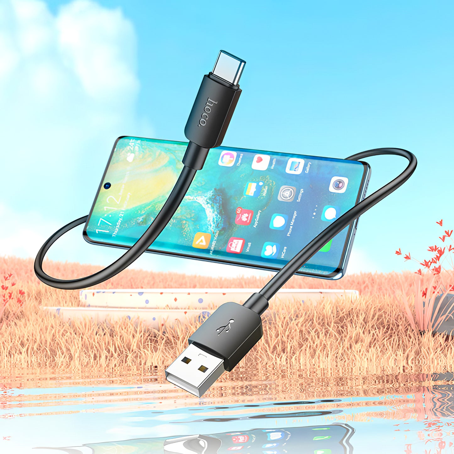 USB-A - USB-C HOCO X96 Data- en Oplaadkabel, 27W, 0.25m, Zwart