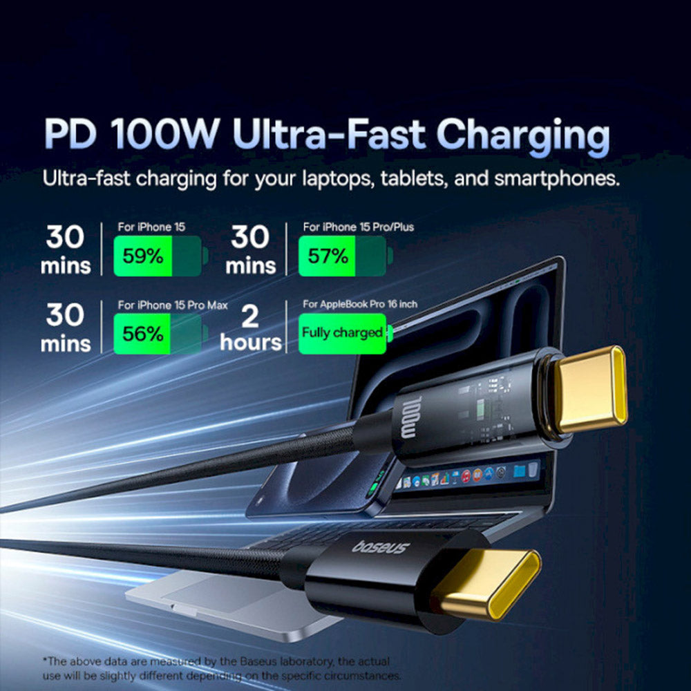 USB-C Data en Oplaadkabel - USB-C Baseus Explorer, 100W, 1m, Zwart P10319703111-00