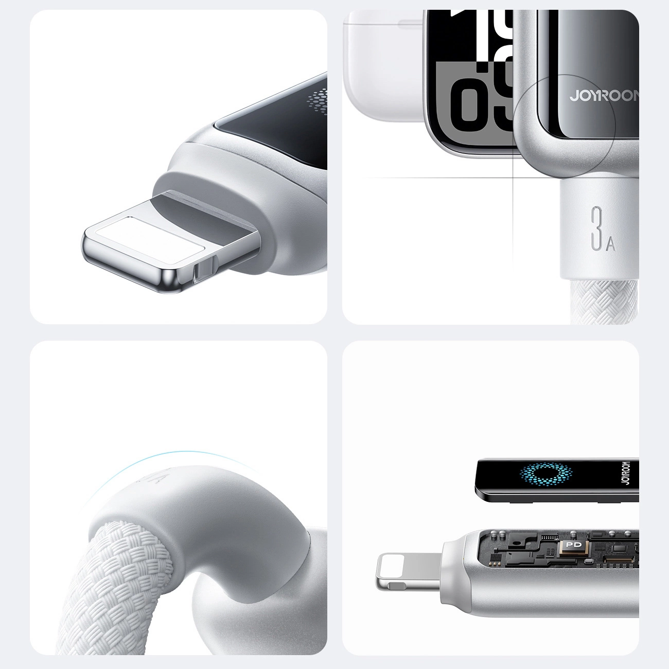 USB-A - Lightning Joyroom S-A55 StarFlight Display Data- en Oplaadkabel, 18W, 1.2m, Wit