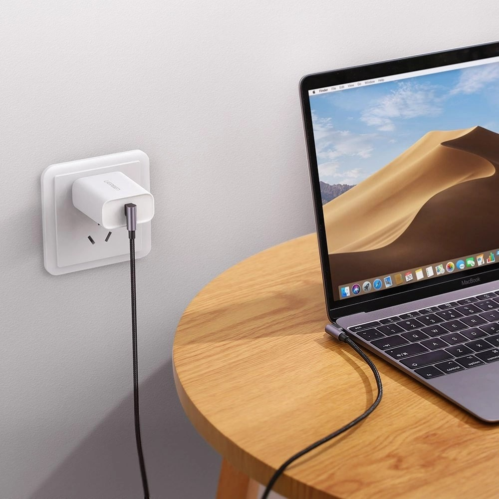 USB-C Data- en Oplaadkabel - USB-C UGREEN US323 Angled, 60W, 2m, Zwart