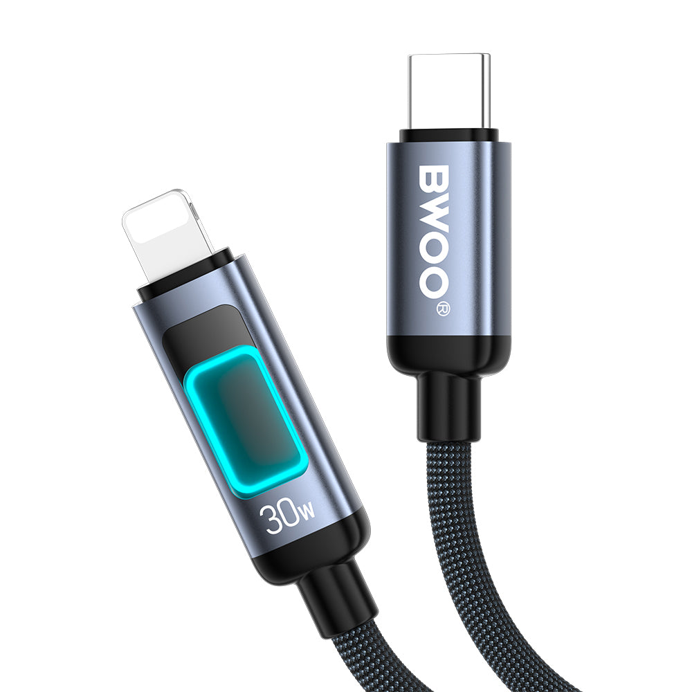 USB-C - Lightning Data- en Oplaadkabel BWOO X324CL Display, 30W, 1m, Zwart