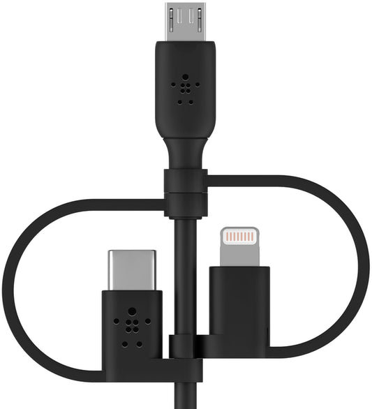 USB-A - Lightning / microUSB / USB-C Gegevens- en Oplaadkabel Belkin BoostCharge, 1m, Zwart CAC001bt1MBK