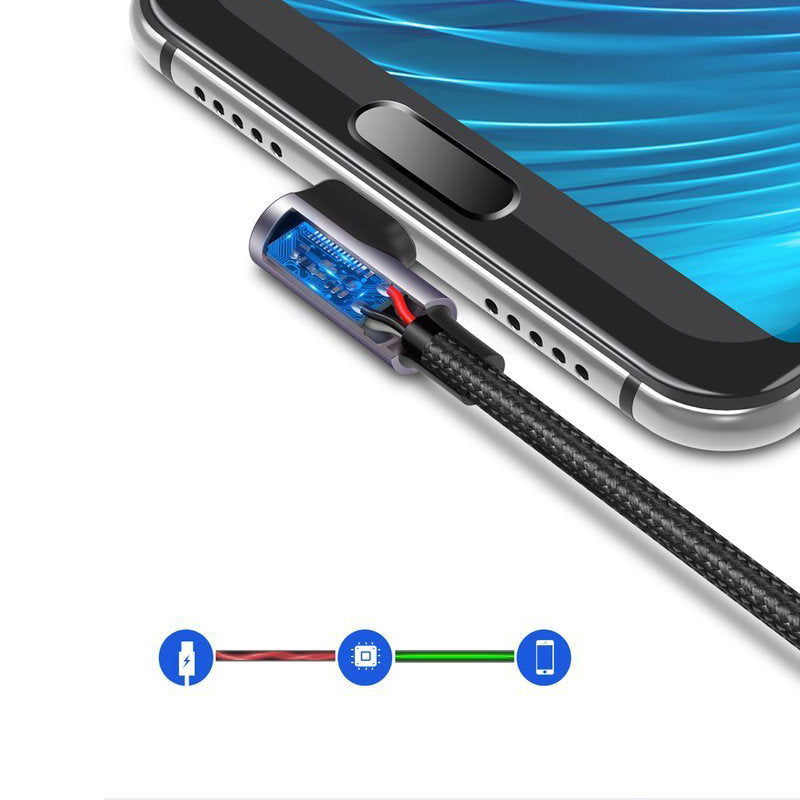 USB-A - USB-C Data- en Oplaadkabel UGREEN US284 Angled, 18W, 3m, Gri