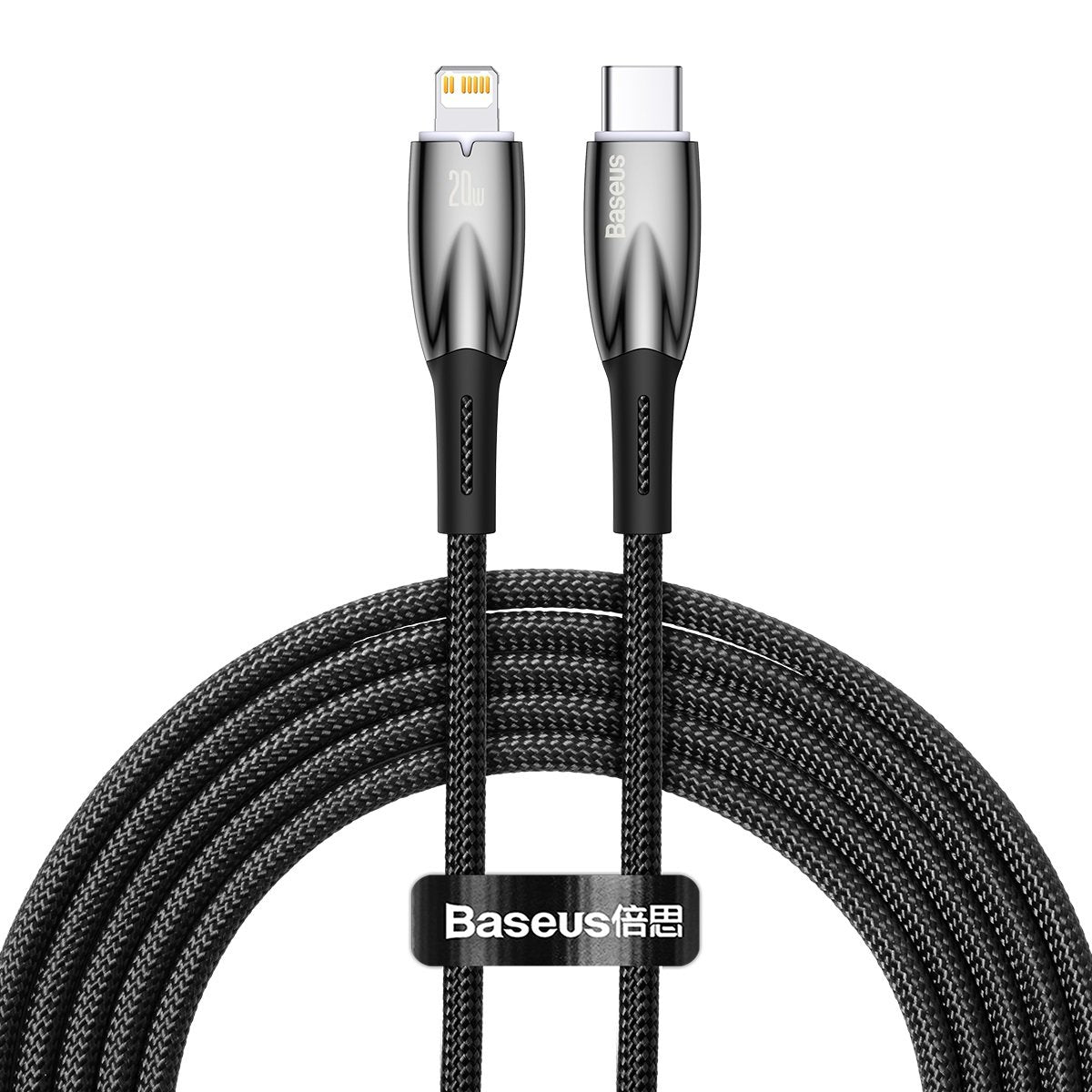 Baseus Glimmer Series USB-C - Lightning Data- en Laadkabel, 20W, 2m, Zwart CADH000101