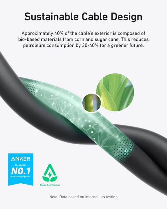 USB-C gegevens- en oplaadkabel - USB-C Anker, 240W, 0,9 m, zwart A80N1H11