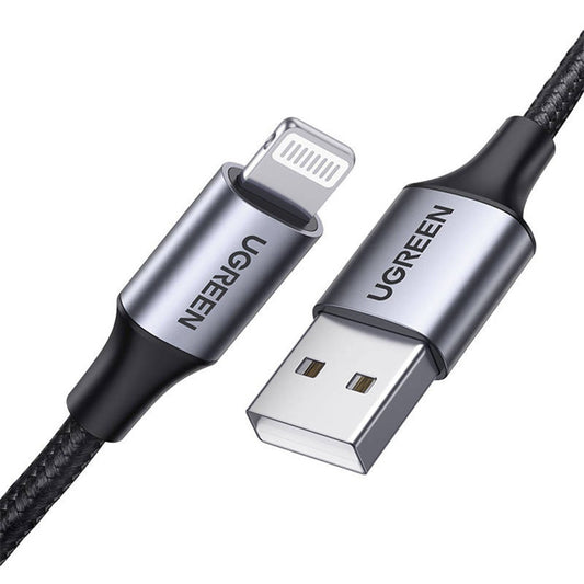 USB-A - Lightning Data en Oplaadkabel UGREEN US199, 18W, 1m, Gri