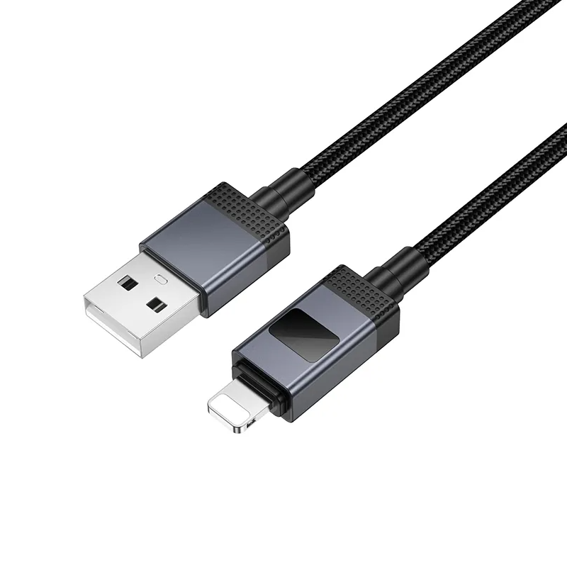 Data- en Oplaadkabel USB-A - Lightning HOCO X118 Display, 12W, 1m, Zwart