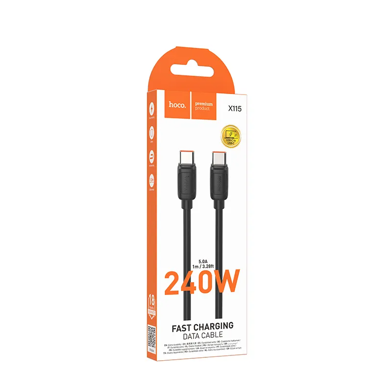 USB-C Data- en Oplaadkabel - USB-C HOCO X115, 240W, 1m, Zwart