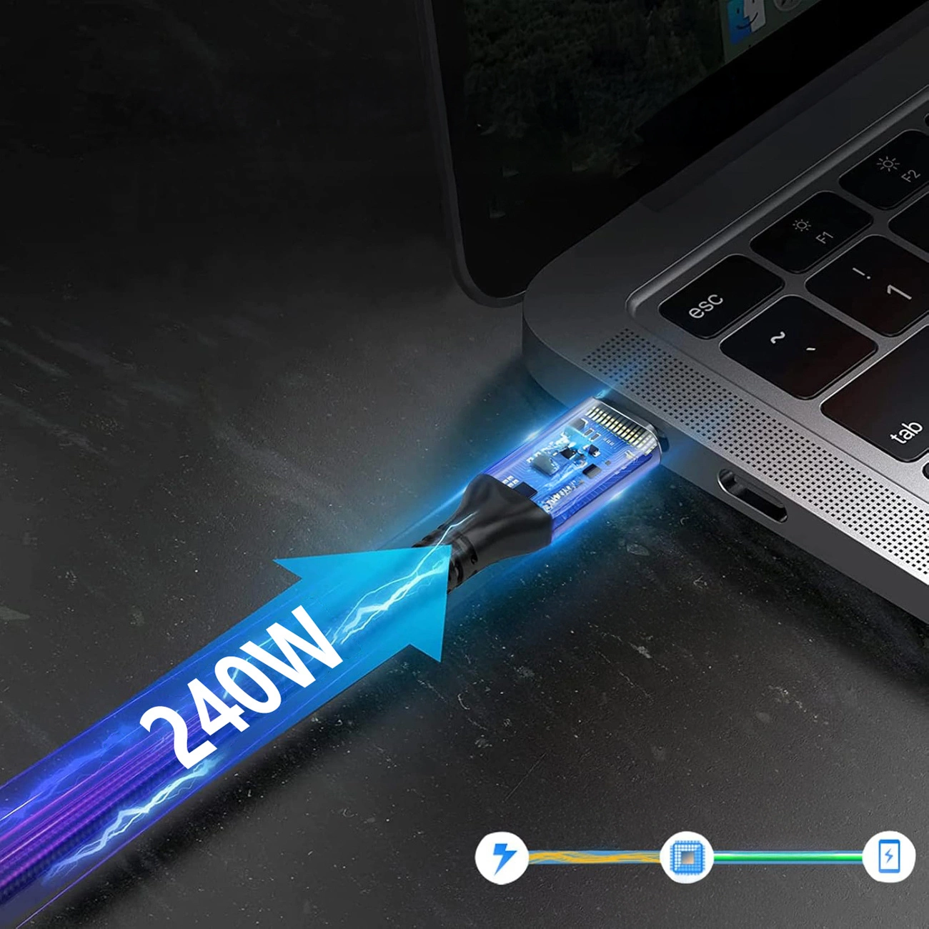 USB-C Data- en Oplaadkabel - USB-C WZK WPS-UY42S, 240W, 2m, Zwart