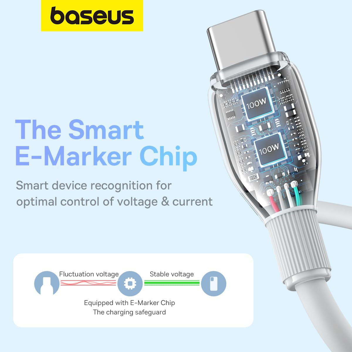 Data- en Oplaadkabel USB-C - USB-C Baseus Pudding, 100W, 1.2m, Wit P10355702221-00