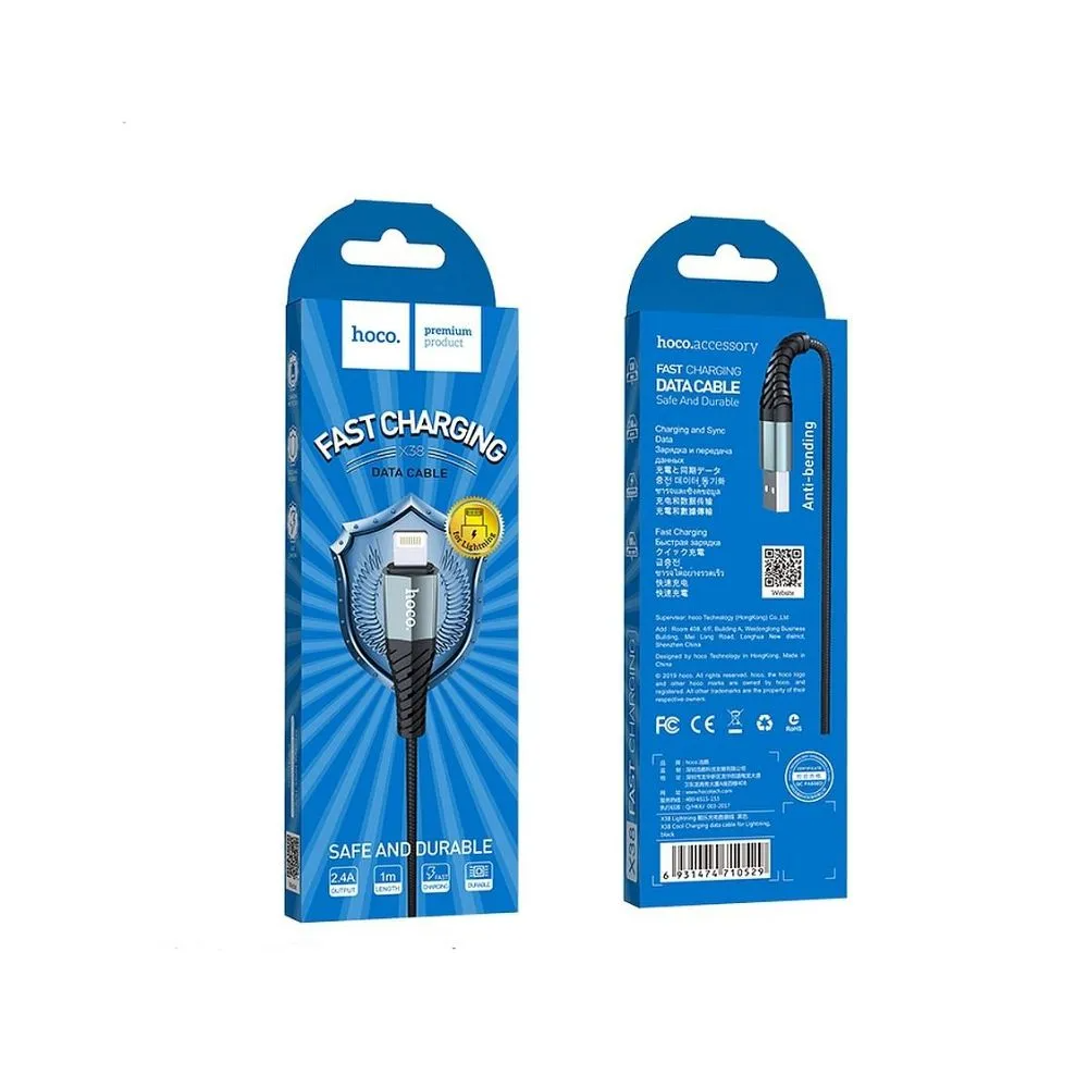 Data- en oplaadkabel USB-A - Lightning HOCO X38 Cool, 18W, 1m, Zwart