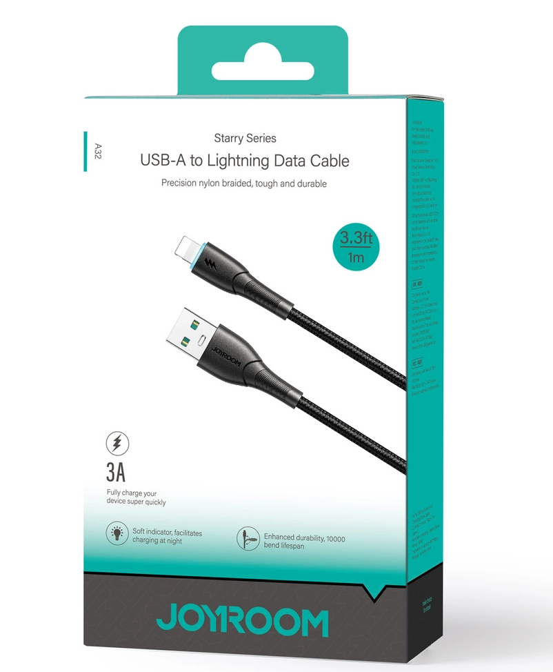 Joyroom S-A32 USB-A-naar-Lightning-kabel voor gegevensoverdracht en opladen, 18 W, 1 m, zwart