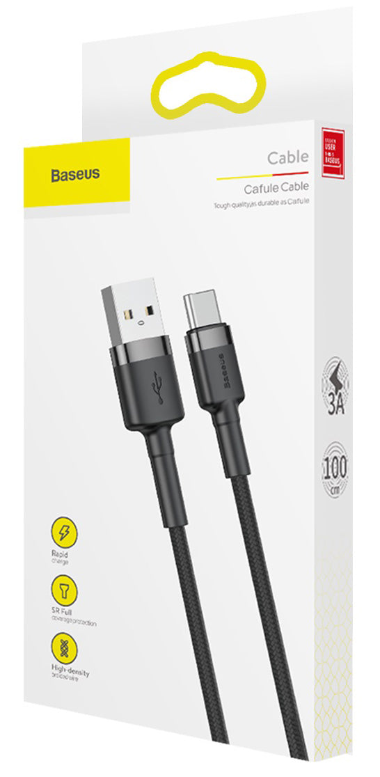 Data- en Oplaadkabel USB-A - USB-C Baseus Cafule, 60W, 1m, Grijs CATKLF-BG1