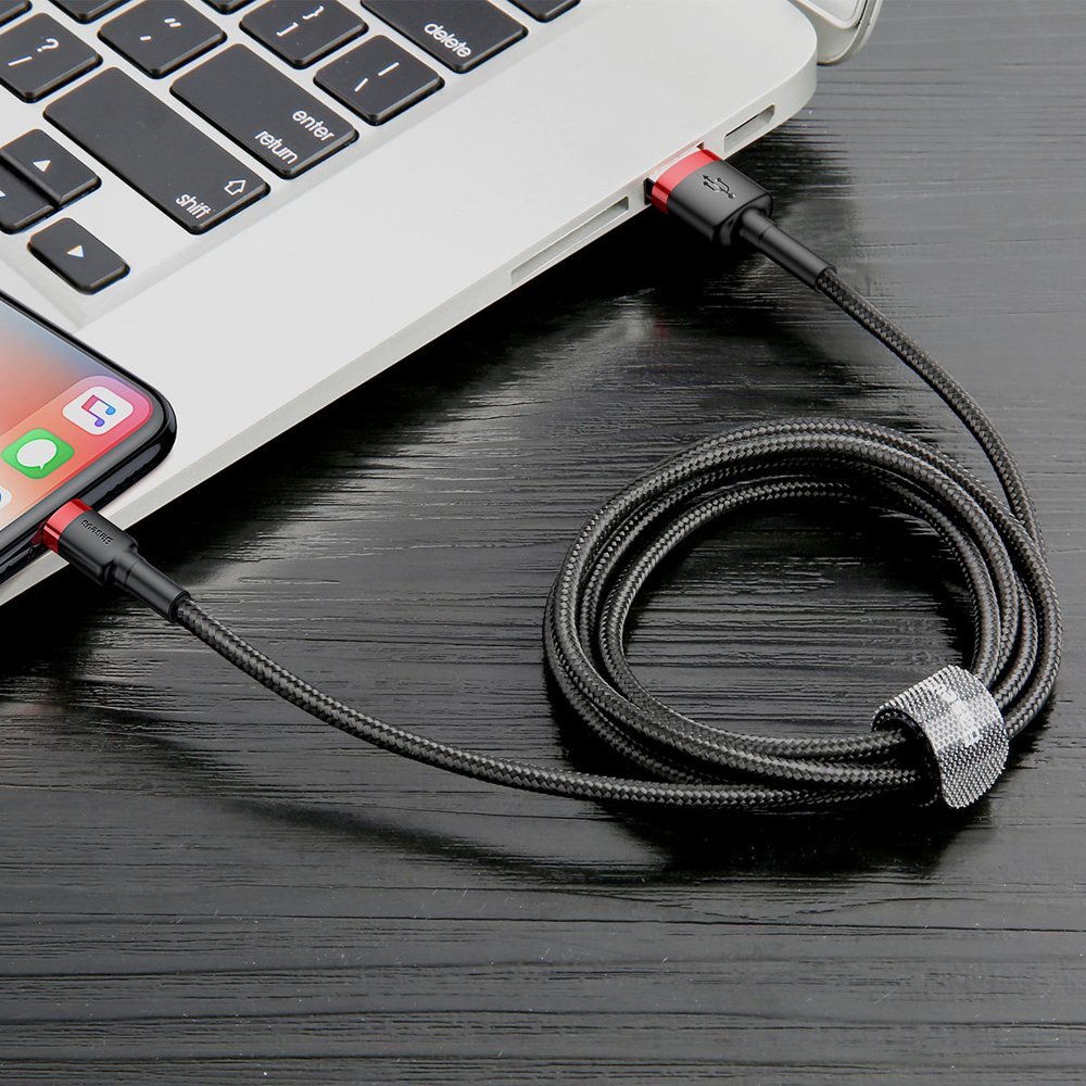 USB-A - Lightning Baseus Cafule Data- en Oplaadkabel, 18W, 0.5m, Rood CALKLF-A19