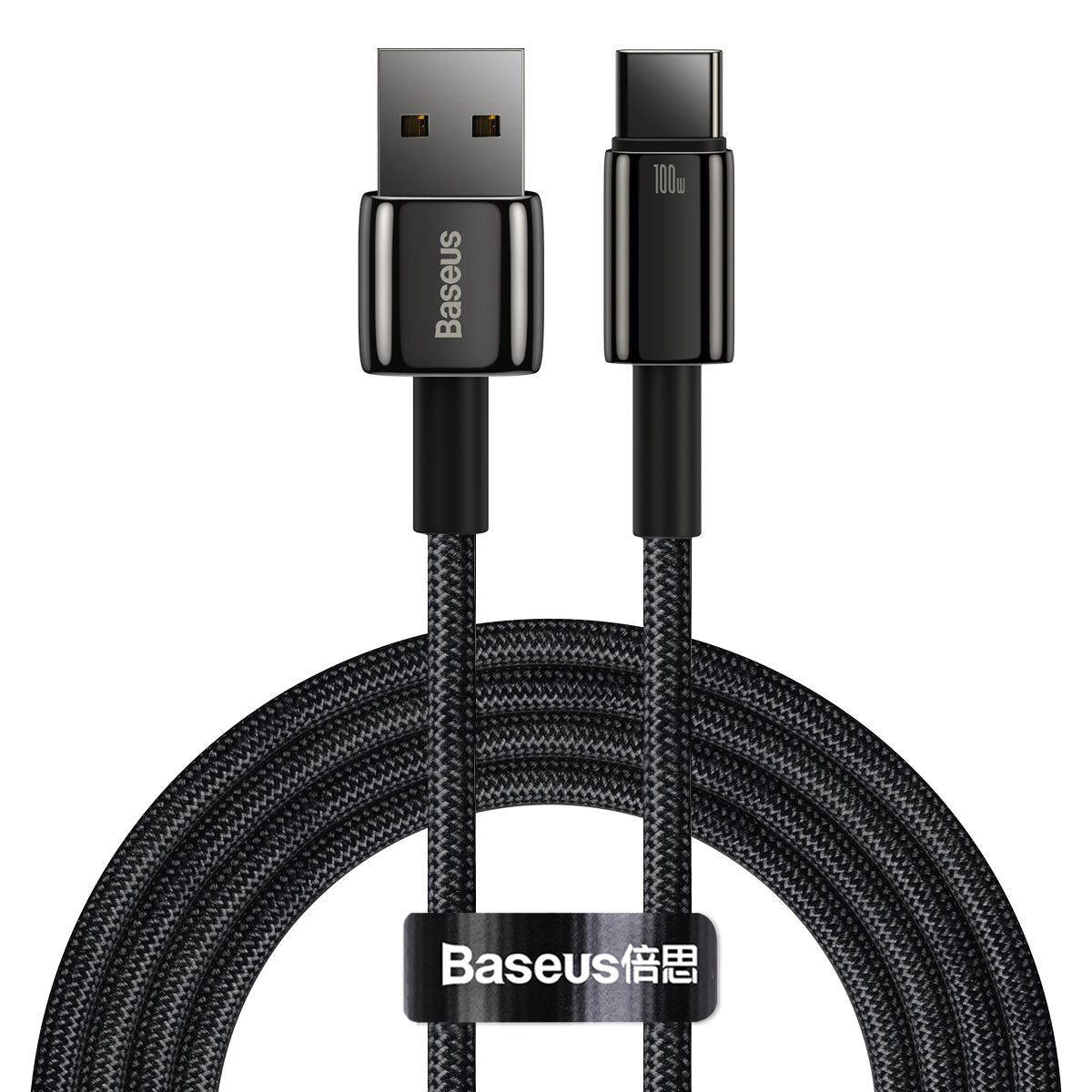 USB-A naar USB-C Baseus Tungsten Gold, 100W, 2m, Zwart CAWJ000101