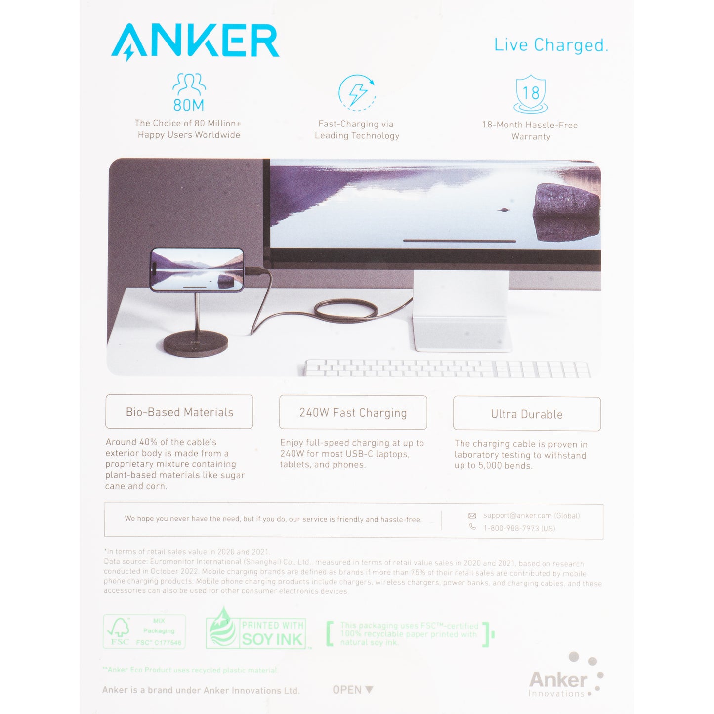 USB-C Data and Charging Cable - USB-C Anker, 240W, 0.9m, Black A80N1H11