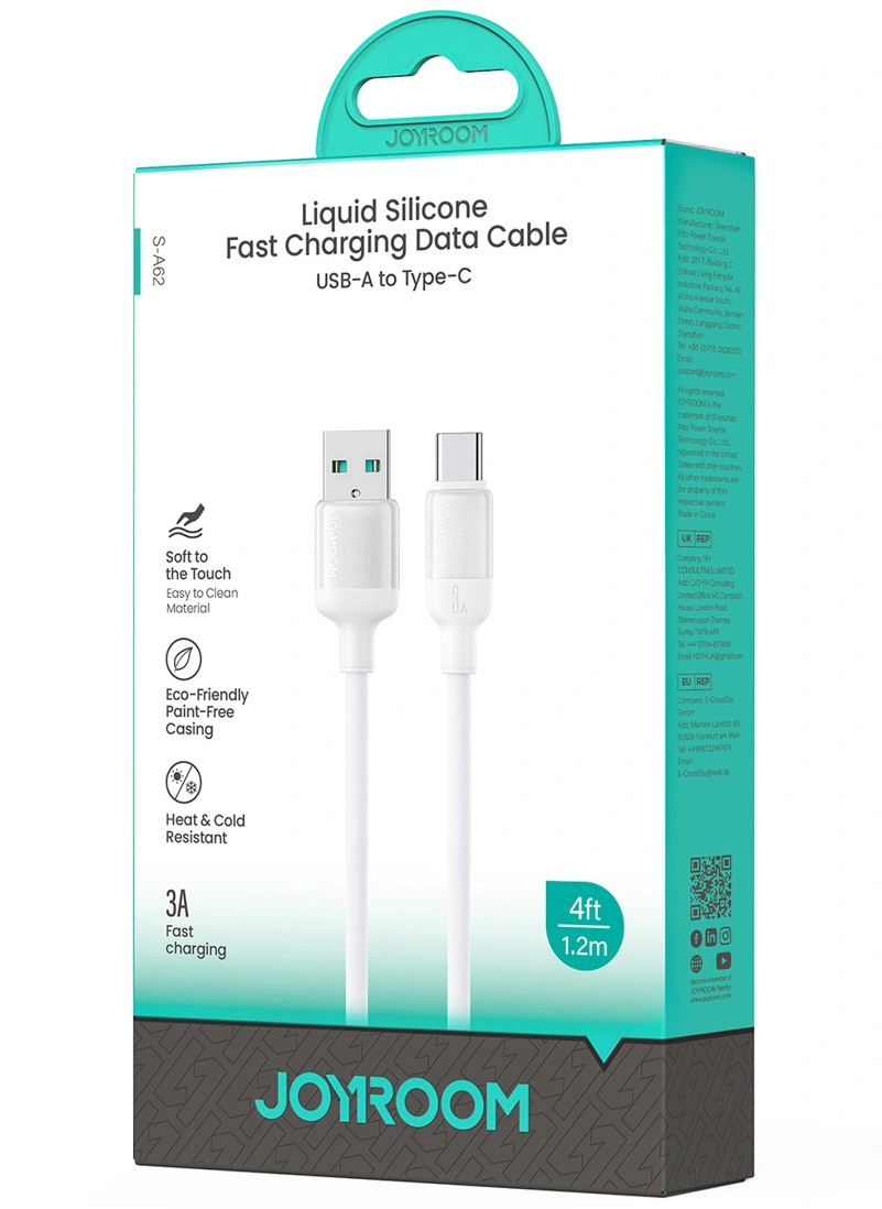 USB-A - USB-C Datakabel en Oplaadkabel Joyroom S-A62 Lively, 18W, 1,2m, Wit