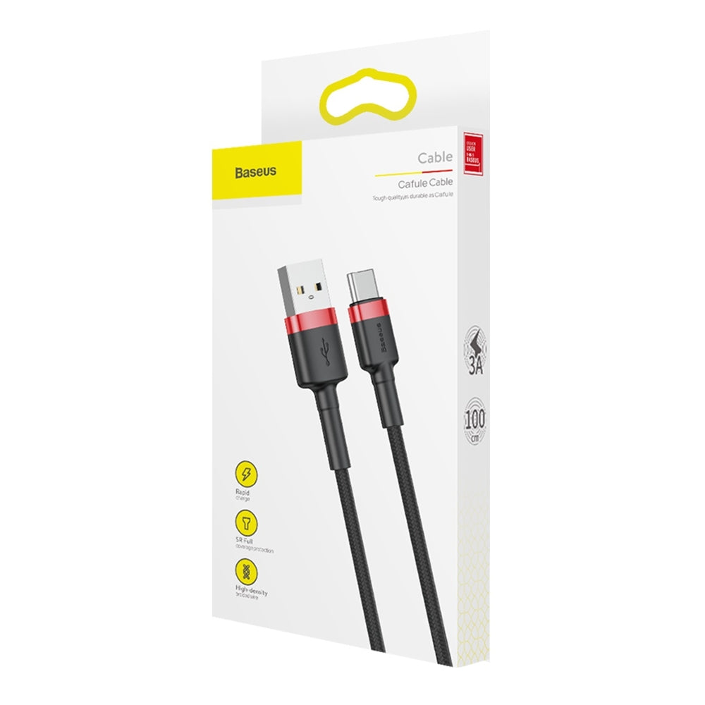 Data- en Oplaadkabel USB-A - USB-C Baseus Cafule, 60W, 1m, Rood CATKLF-B91
