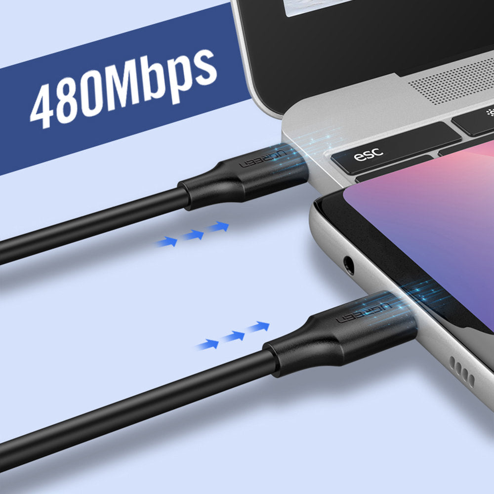 USB-C Data- en oplaadkabel - USB-C UGREEN US286, 60W, 2m, Zwart