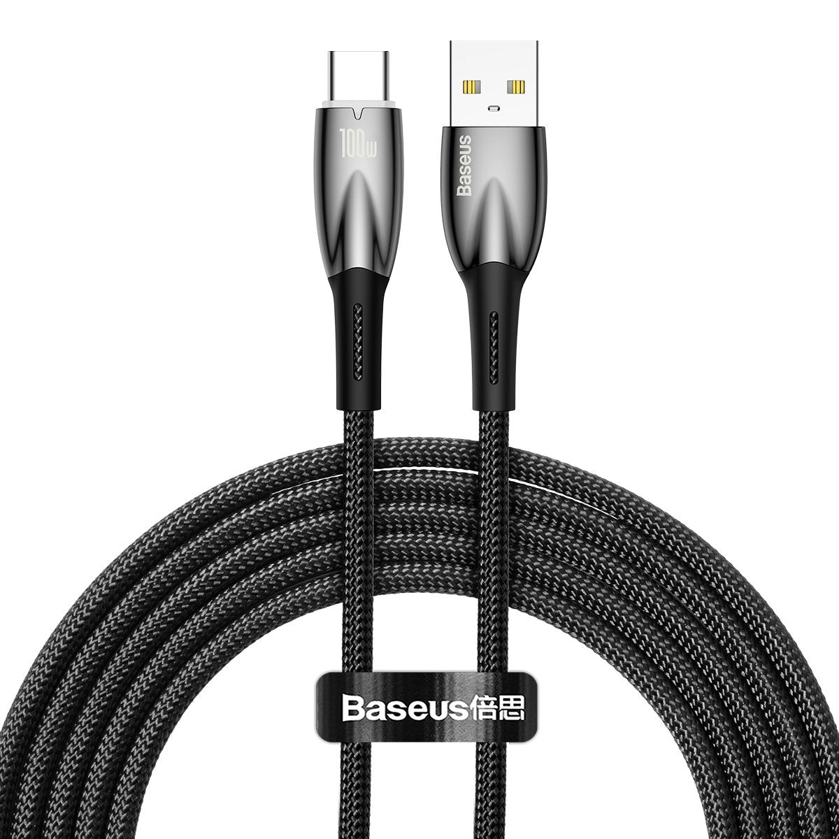 USB-A naar USB-C Baseus Glimmer Series data- en oplaadkabel, 100W, 2 m, zwart CADH000501 CADH000501
