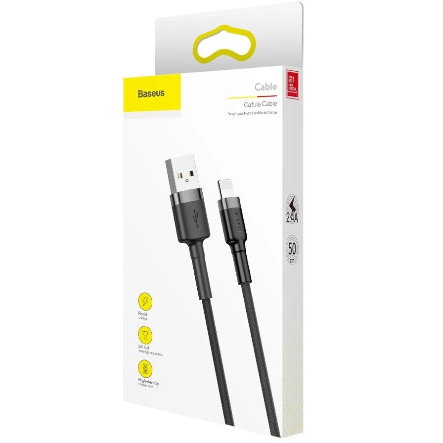 USB-A - Lightning Baseus Cafule Data- en Oplaadkabel, 18W, 0.5m, Grijs CALKLF-AG1