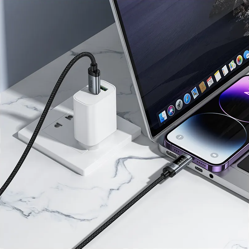 Data- en Oplaadkabel USB-C - Lightning HOCO Display U148, 27W, 1.2m, Zwart