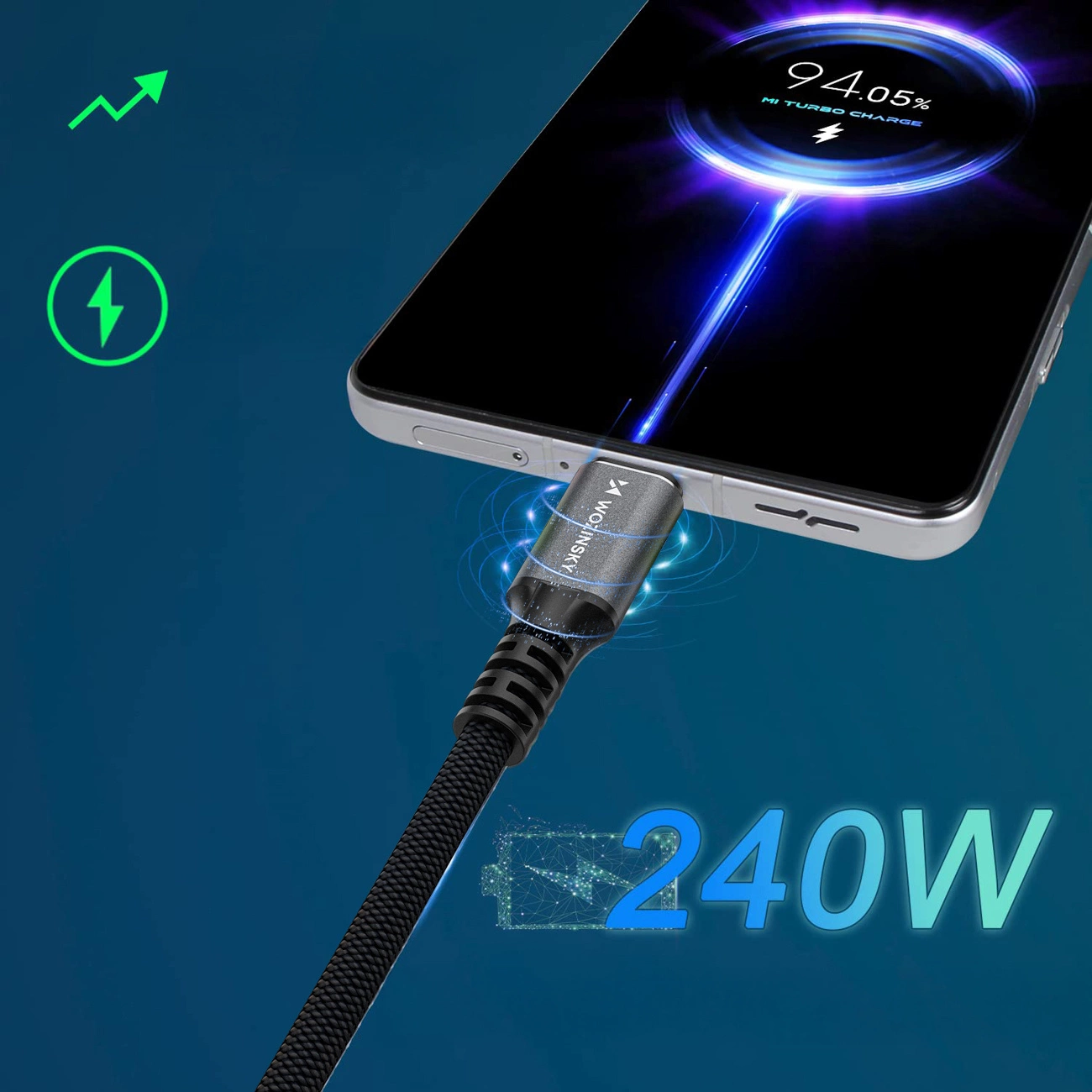 USB-C Data- en Oplaadkabel - USB-C WZK WPS-UY42S, 240W, 2m, Zwart