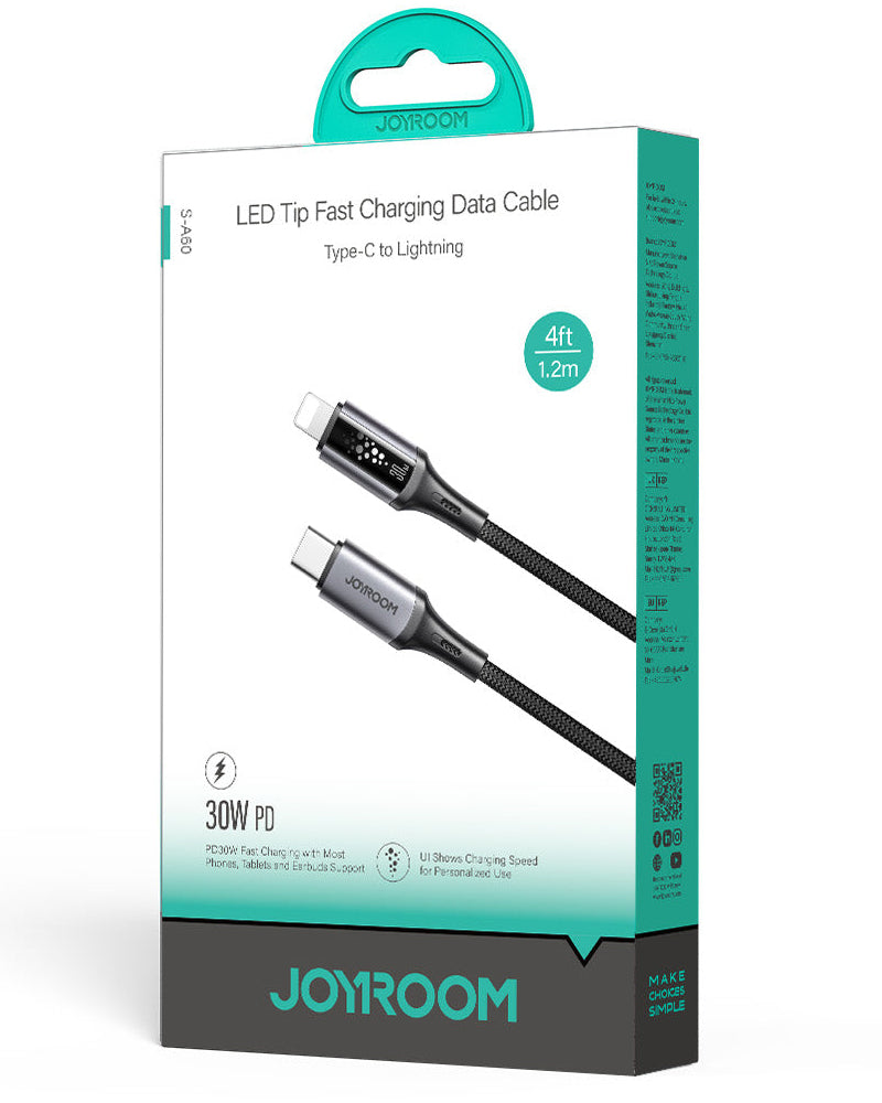 USB-C - Lightning Data- en Oplaadkabel Joyroom S-A60 StarTalk, 30W, 1.2m, Zwart