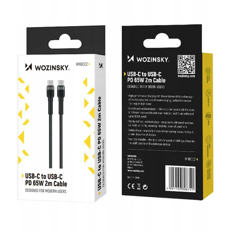 USB-C Data- en Oplaadkabel - USB-C WZK WNBCC2, 65W, 2m, Zwart