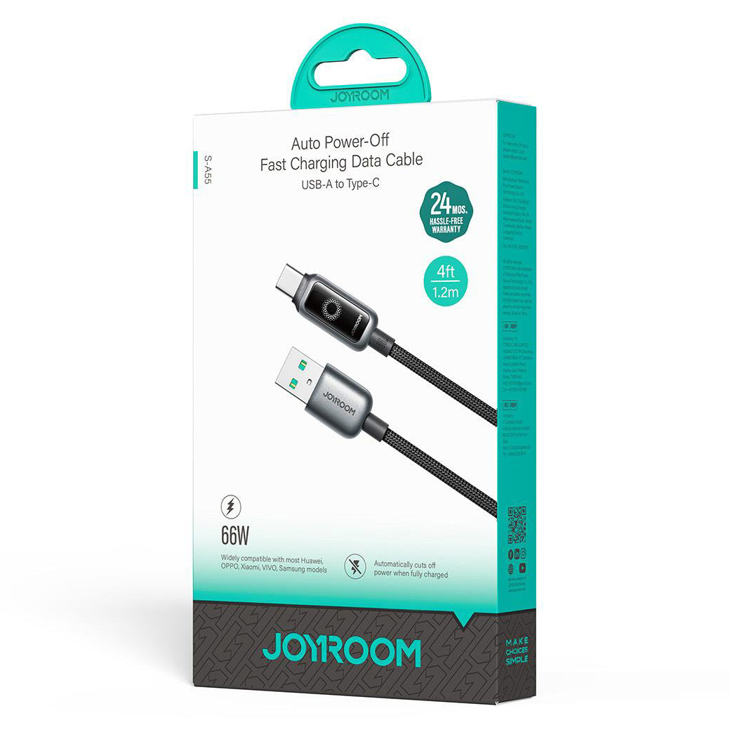 Data- en Oplaadkabel USB-A - USB-C Joyroom S-A55 StarFlight Display, 66W, 1.2m, Zwart