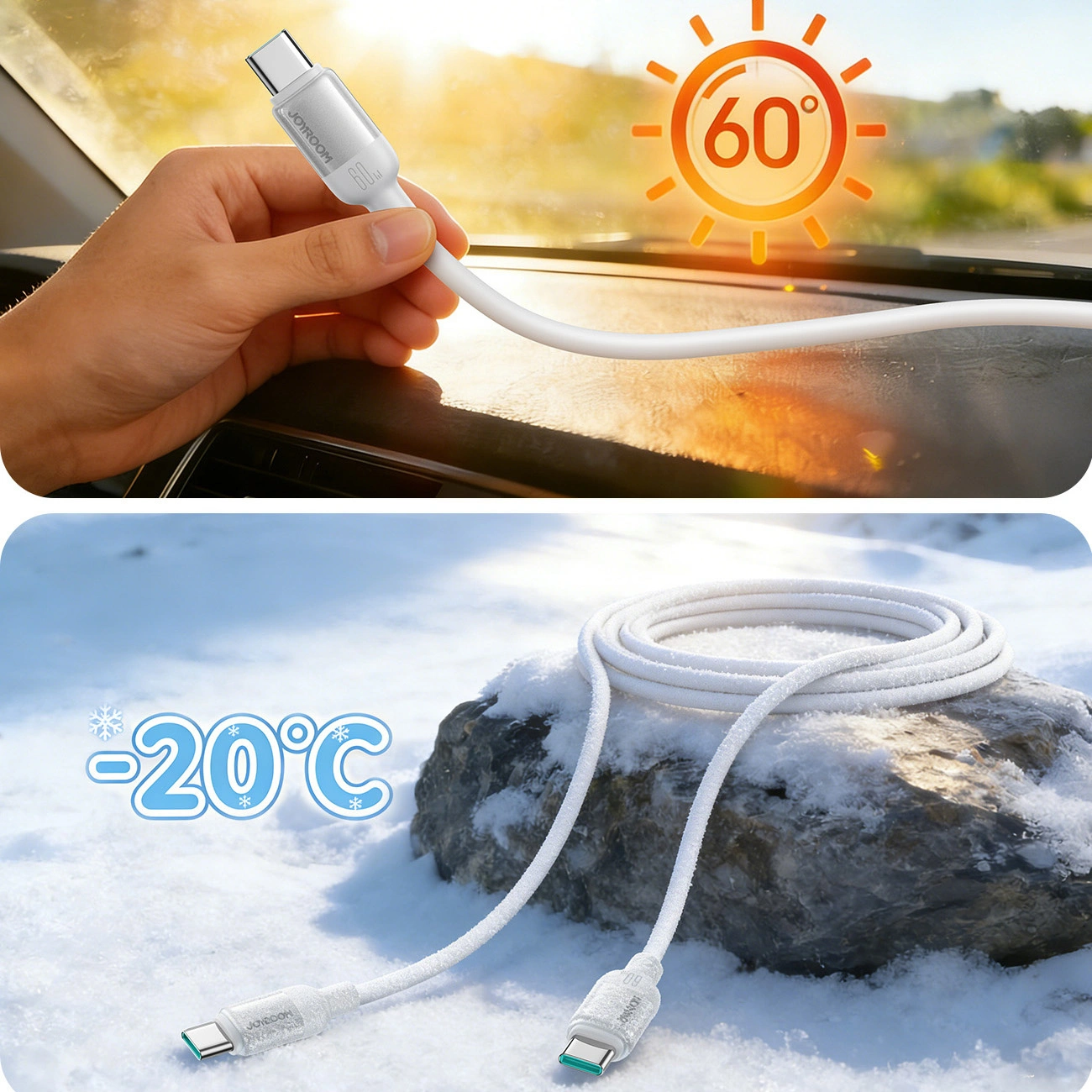 USB-C Data- en Oplaadkabel - USB-C Joyroom S-A62 Lively, 60W, 1,2m, Wit